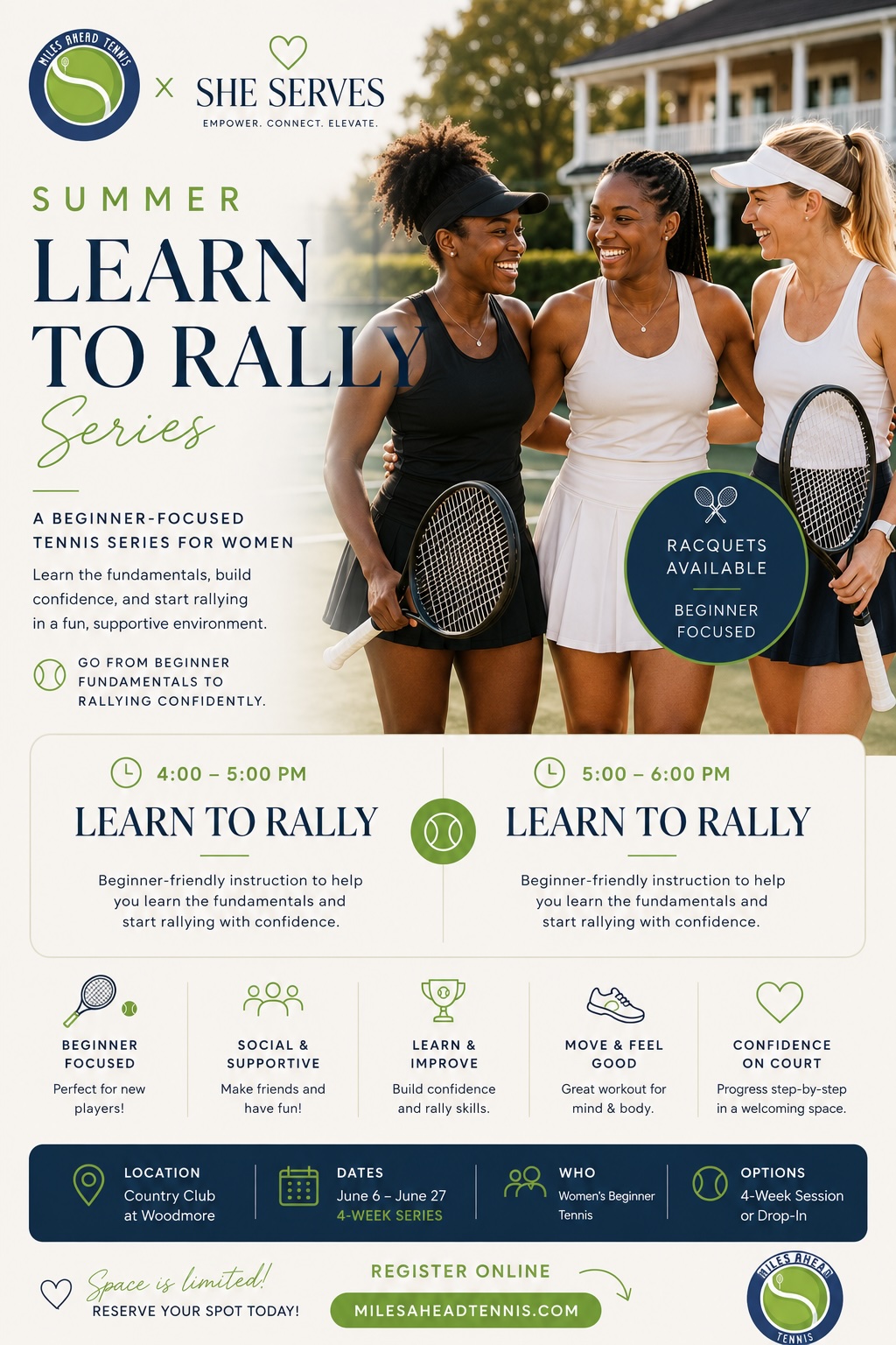 Saturday  She Serves 5pm -6pm Beginner Learn to Rally 4  week Session or drop in